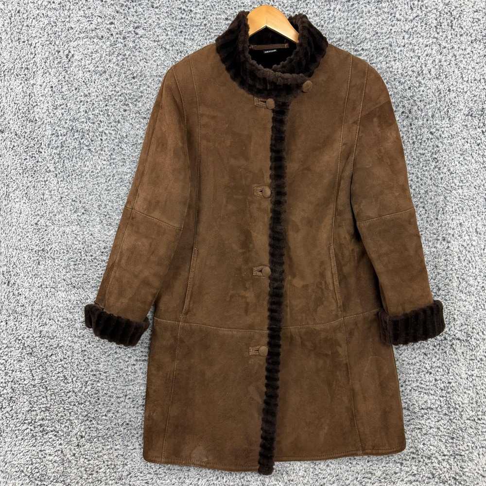 Clifford Michael Coat Womens Medium Brown Suede Lambskin Shearling Fur Lined